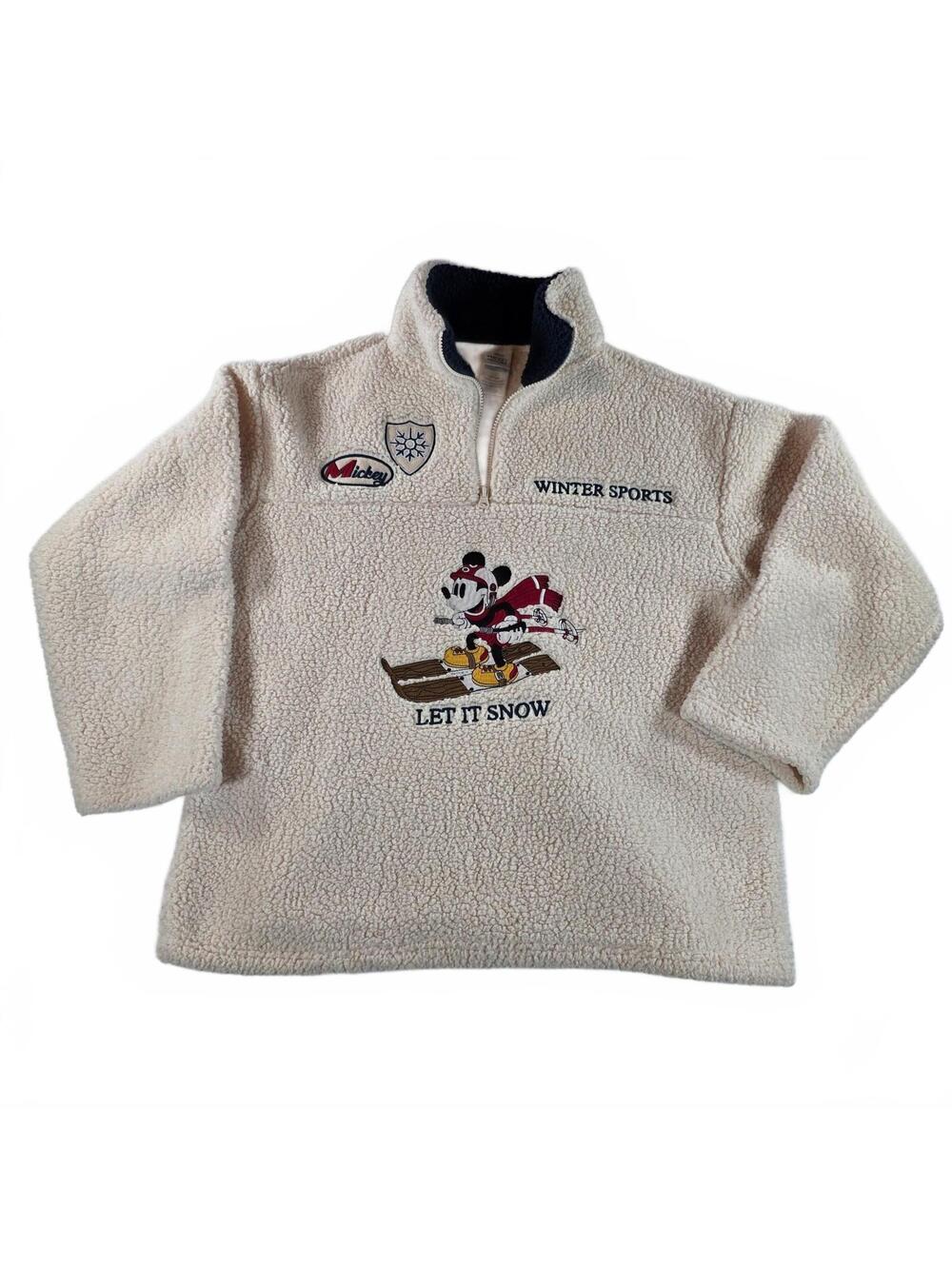 Disney Jacket Womens Large White Sherpa Fleece Pullover 1/4 Zip Mickey Mouse Ski